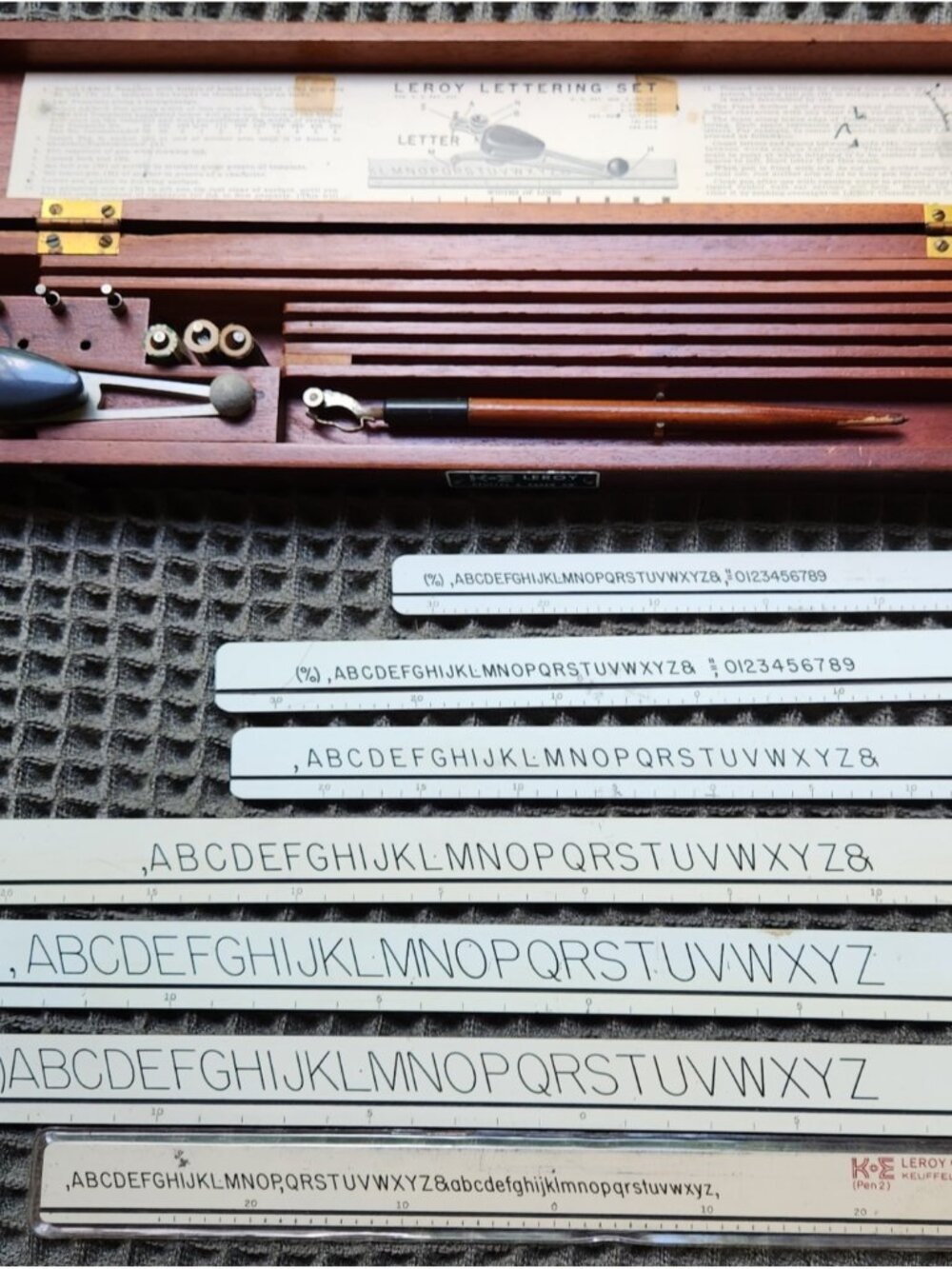 K&E Leroy Lettering Set 3240 Keuffel & Esser Drafting Kit Wood Case K E w extras